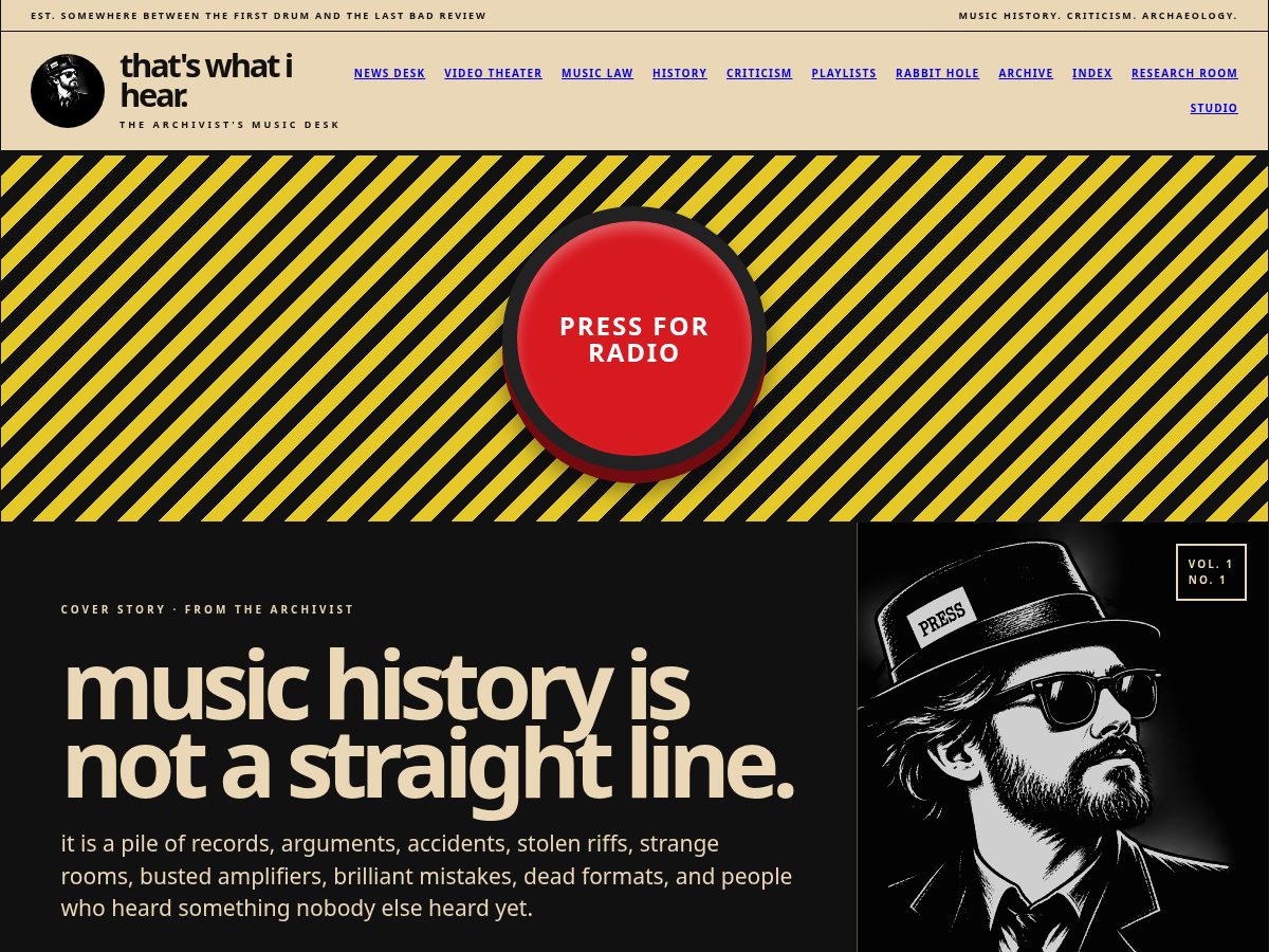 Landing-page snapshot of thatswhatihear.net