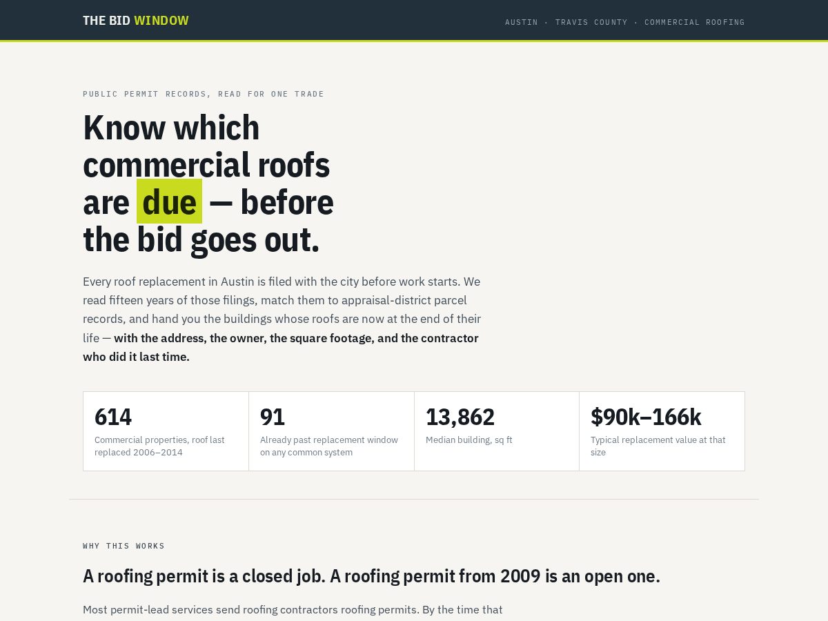 Landing-page snapshot of thebidwindow.com