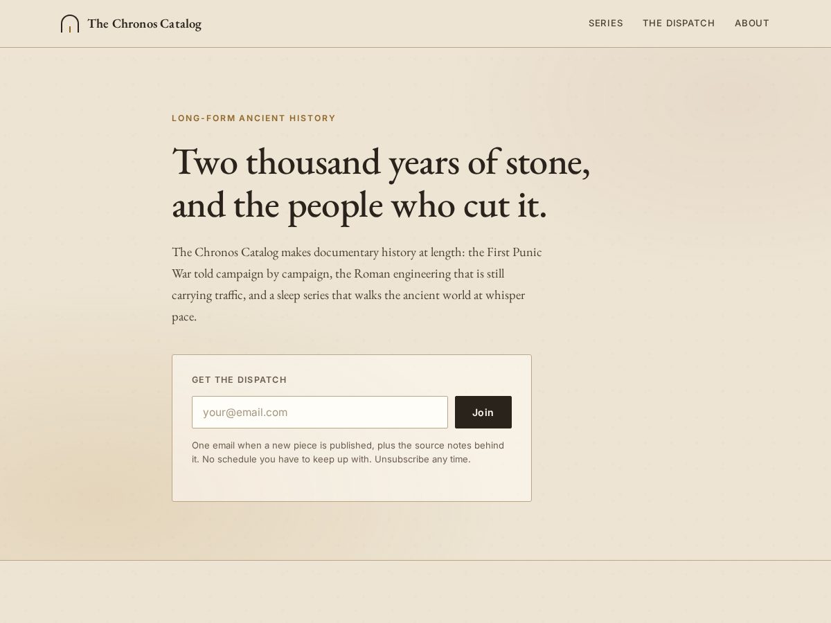 Landing-page snapshot of thechronoscatalog.com