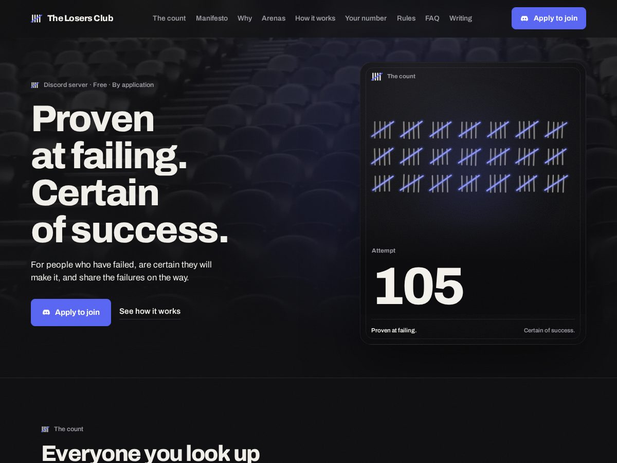 Landing-page snapshot of thelosers.club