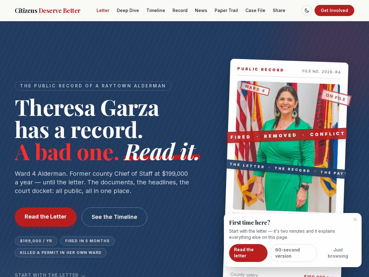 Landing-page snapshot of theresagarza.com