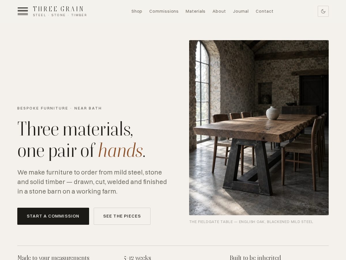 Landing-page snapshot of threegrain.design