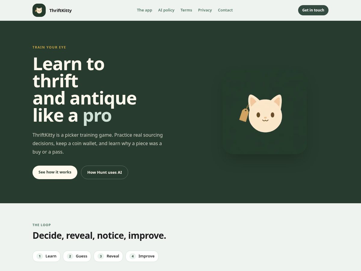 Landing-page snapshot of thriftkitty.com