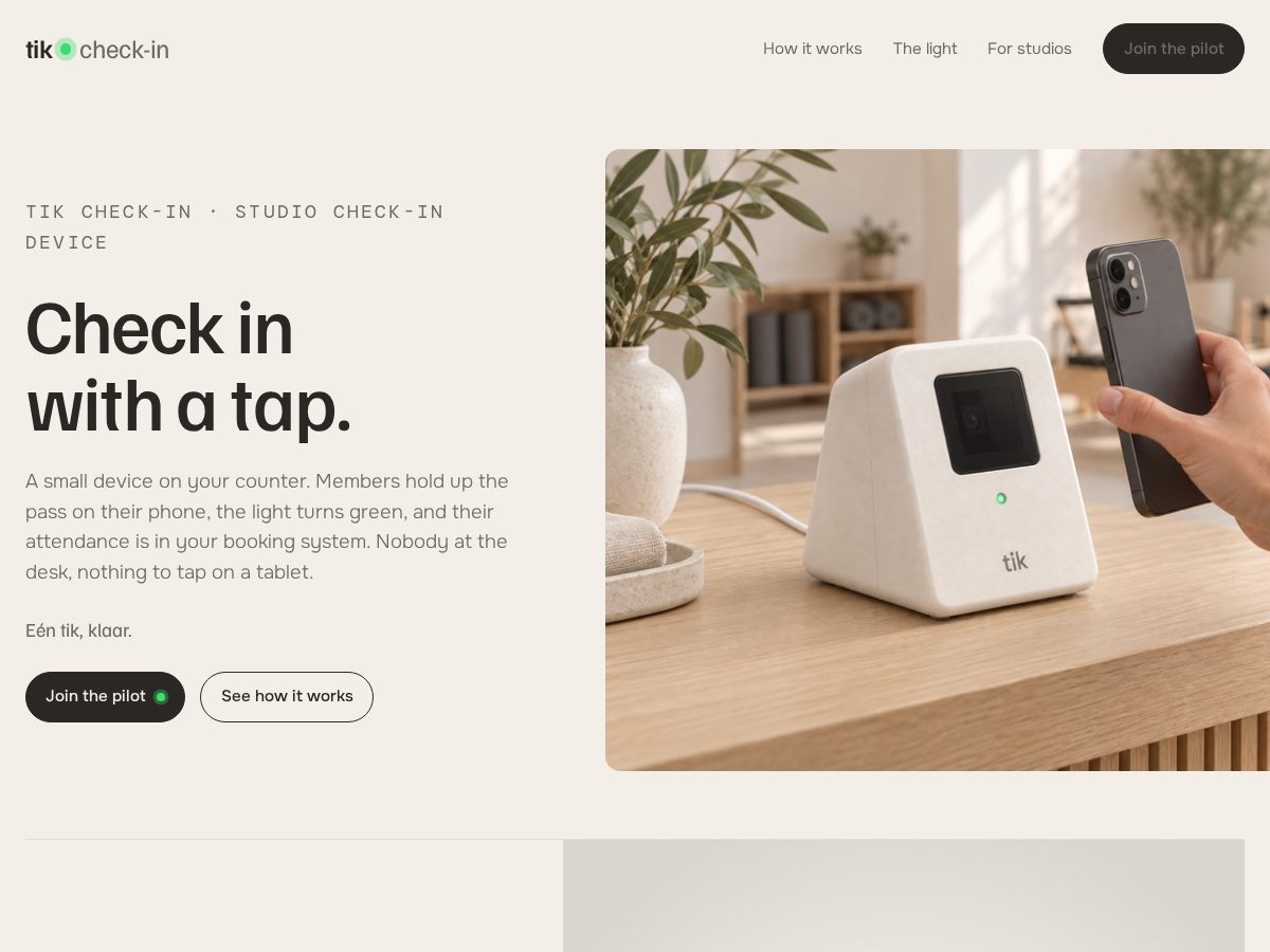 Landing-page snapshot of tikcheckin.com