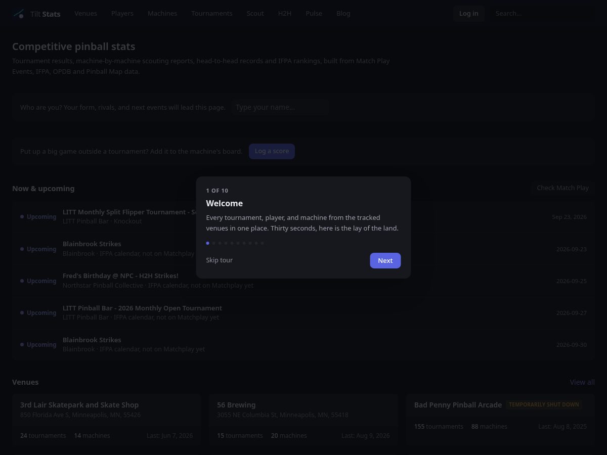Landing-page snapshot of tiltstats.com
