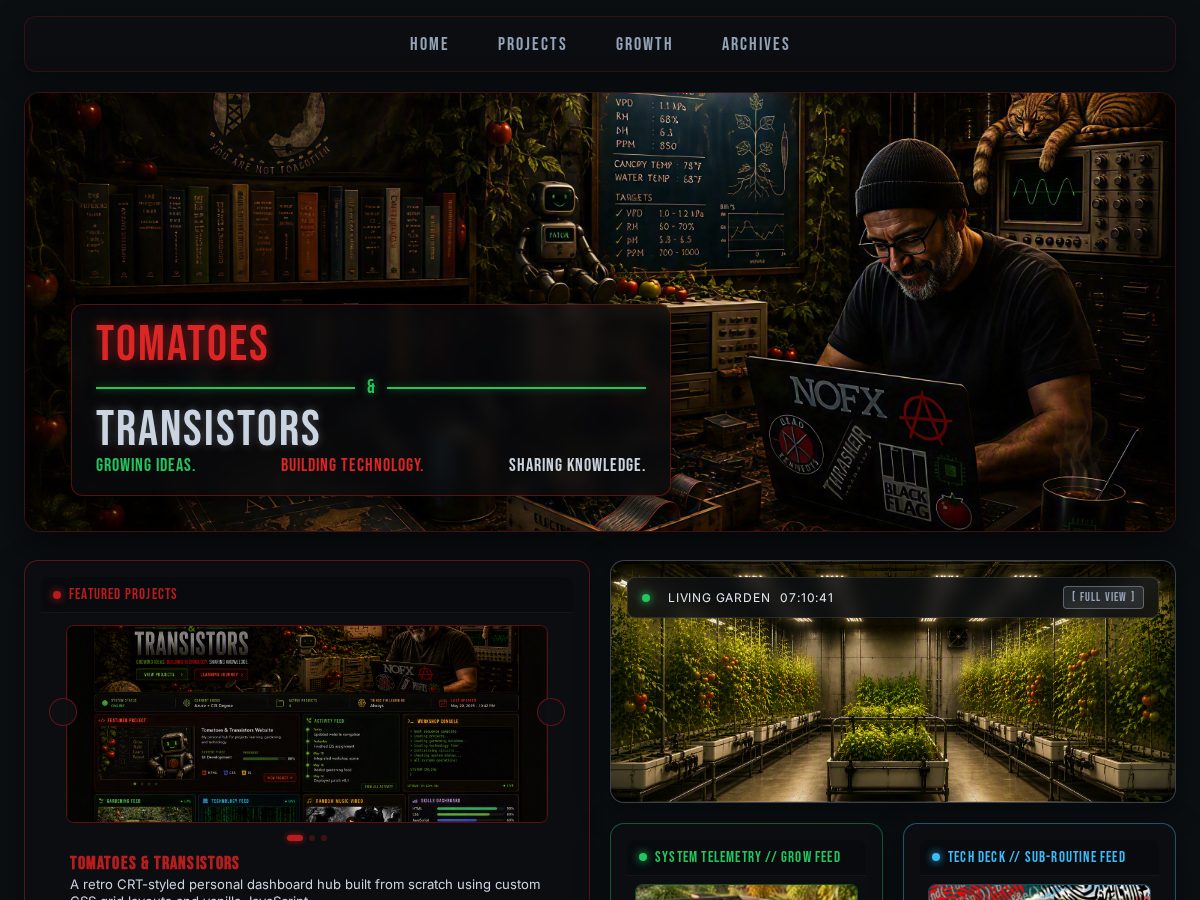 Landing-page snapshot of tomatoesandtransistors.com