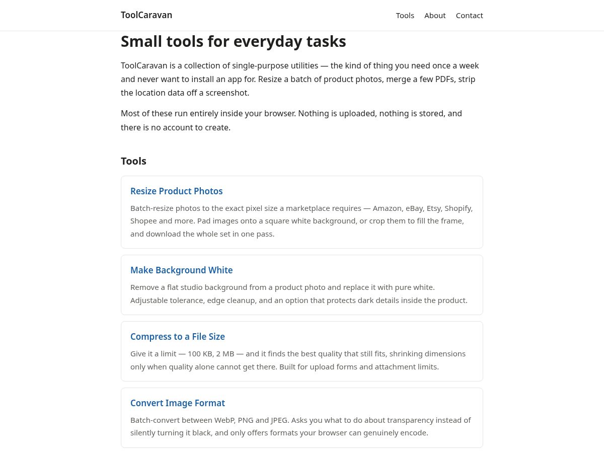 Landing-page snapshot of toolcaravan.com