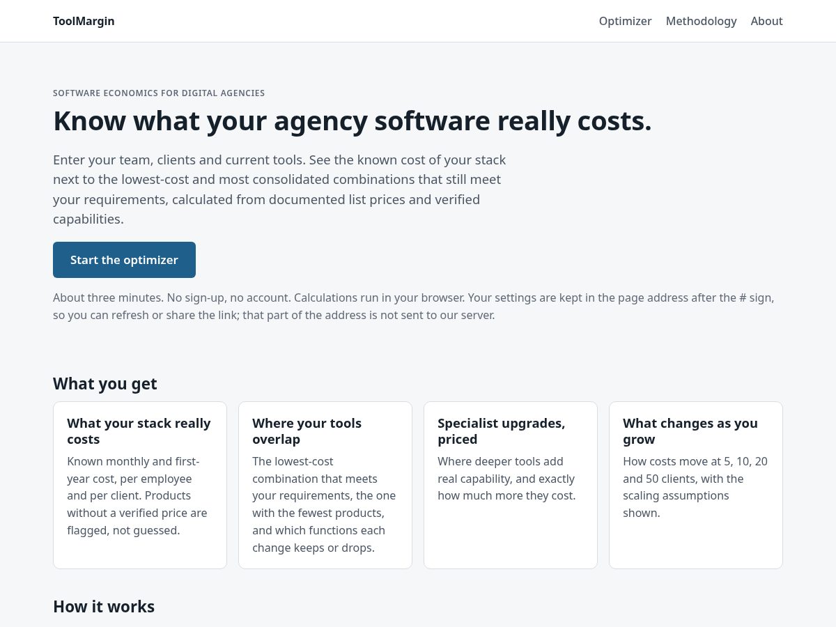 Landing-page snapshot of toolmargin.com