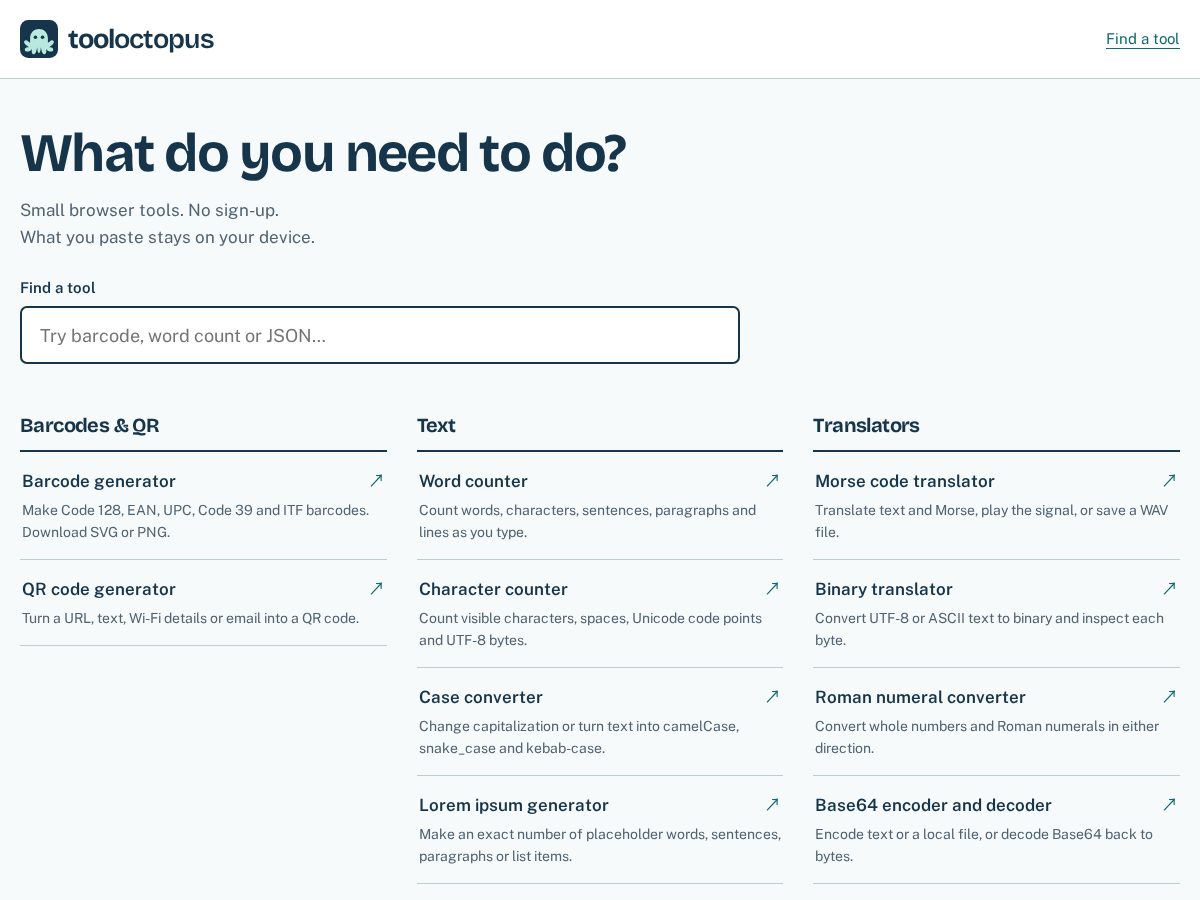 Landing-page snapshot of tooloctopus.com