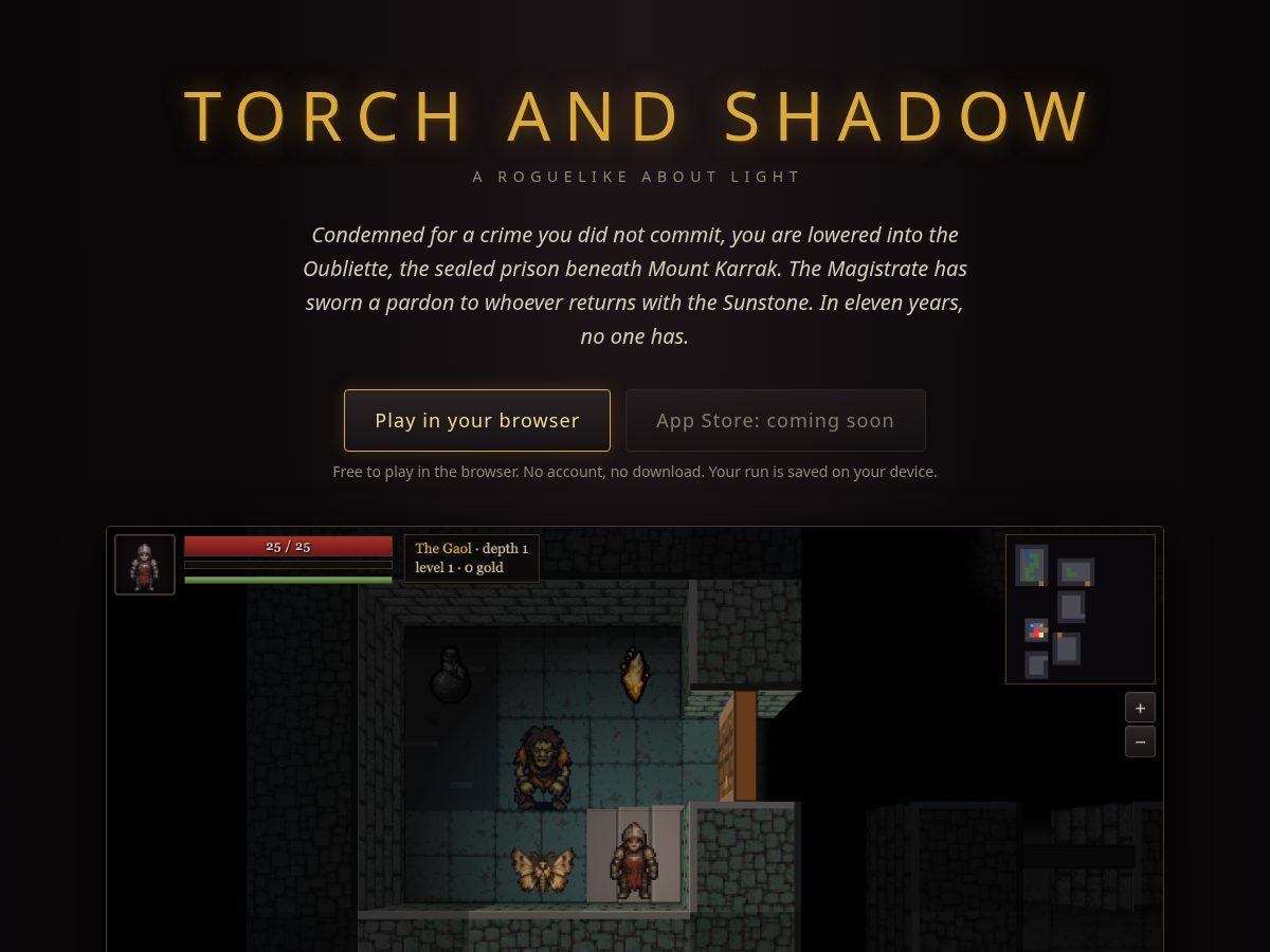 Landing-page snapshot of torchandshadow.com