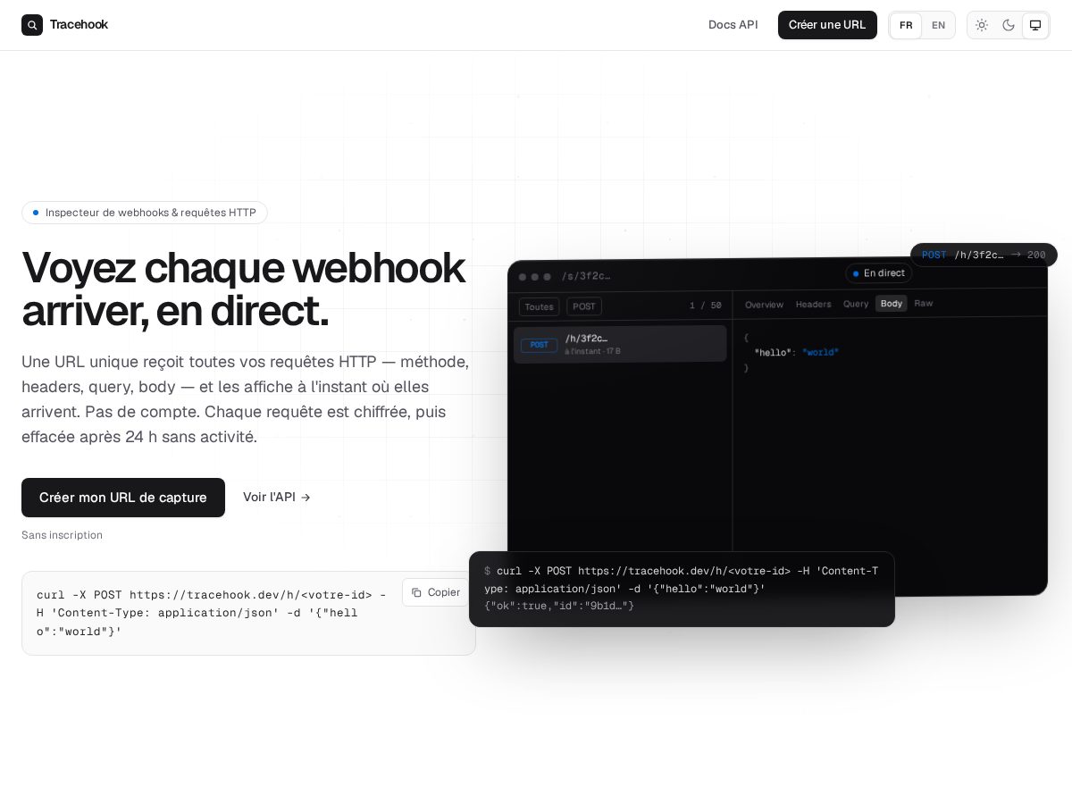 Landing-page snapshot of tracehook.dev
