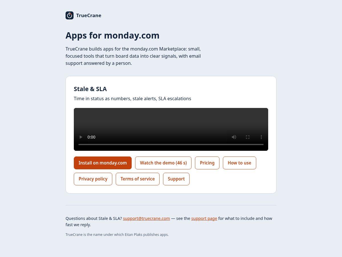 Landing-page snapshot of truecrane.com