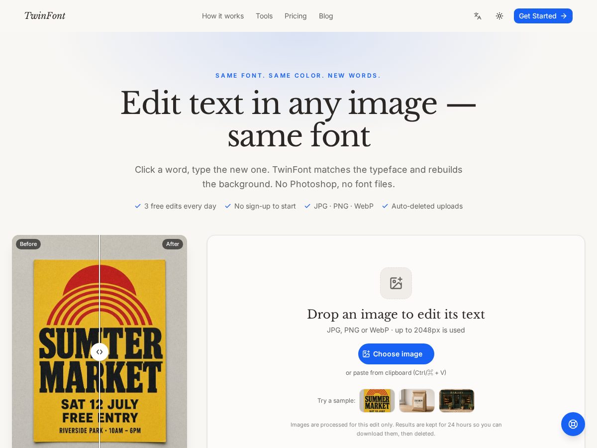 Landing-page snapshot of twinfont.com