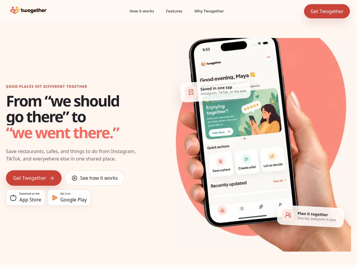 Landing-page snapshot of twogethernow.com