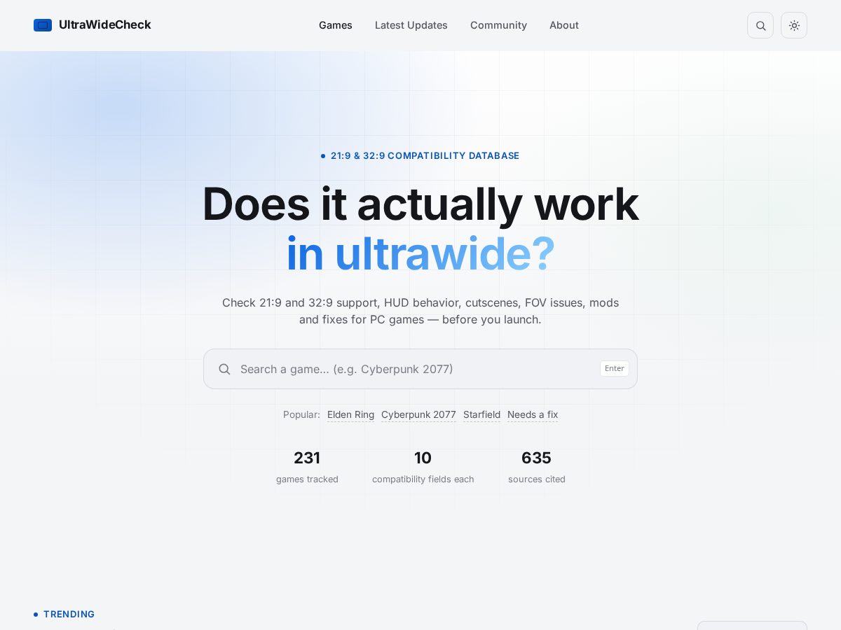 Landing-page snapshot of ultrawidecheck.com