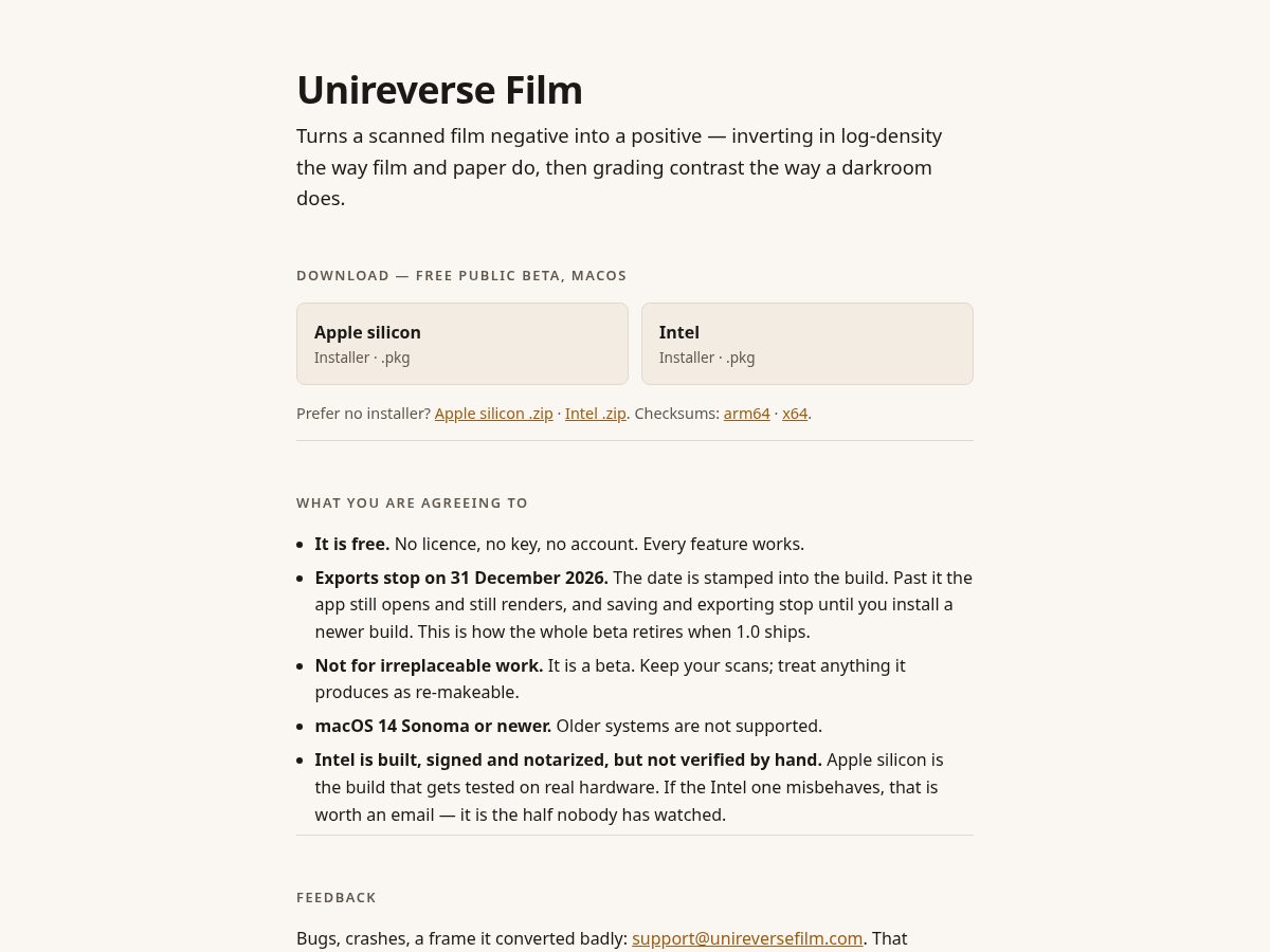 Landing-page snapshot of unireversefilm.com