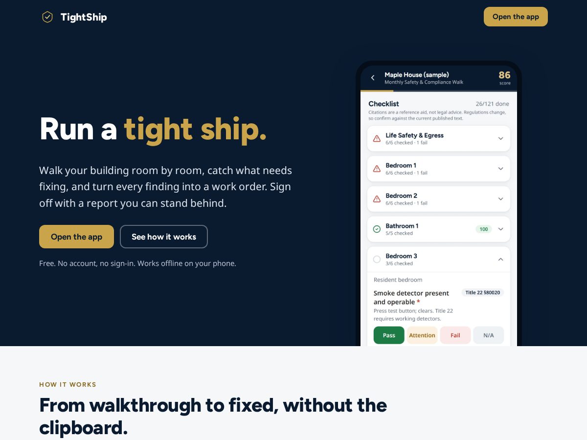 Landing-page snapshot of usetightship.com
