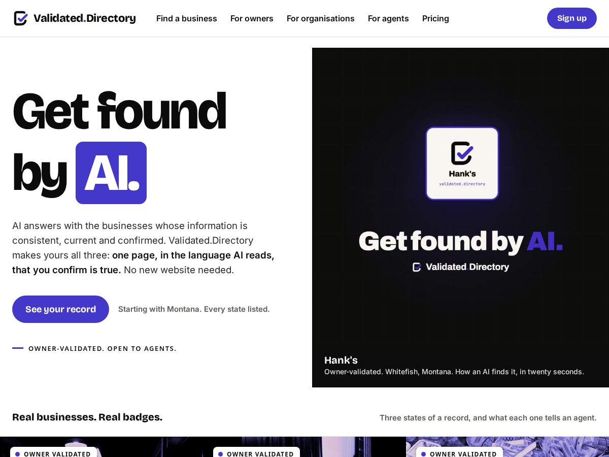 Landing-page snapshot of validated.directory