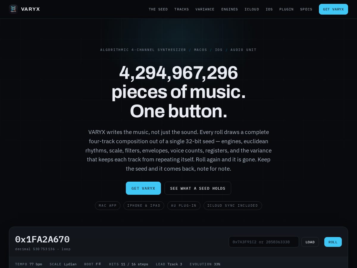 Landing-page snapshot of varyx.pro