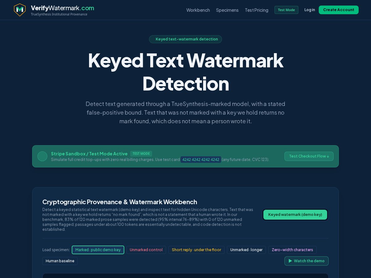 Landing-page snapshot of verifiedwatermarks.com