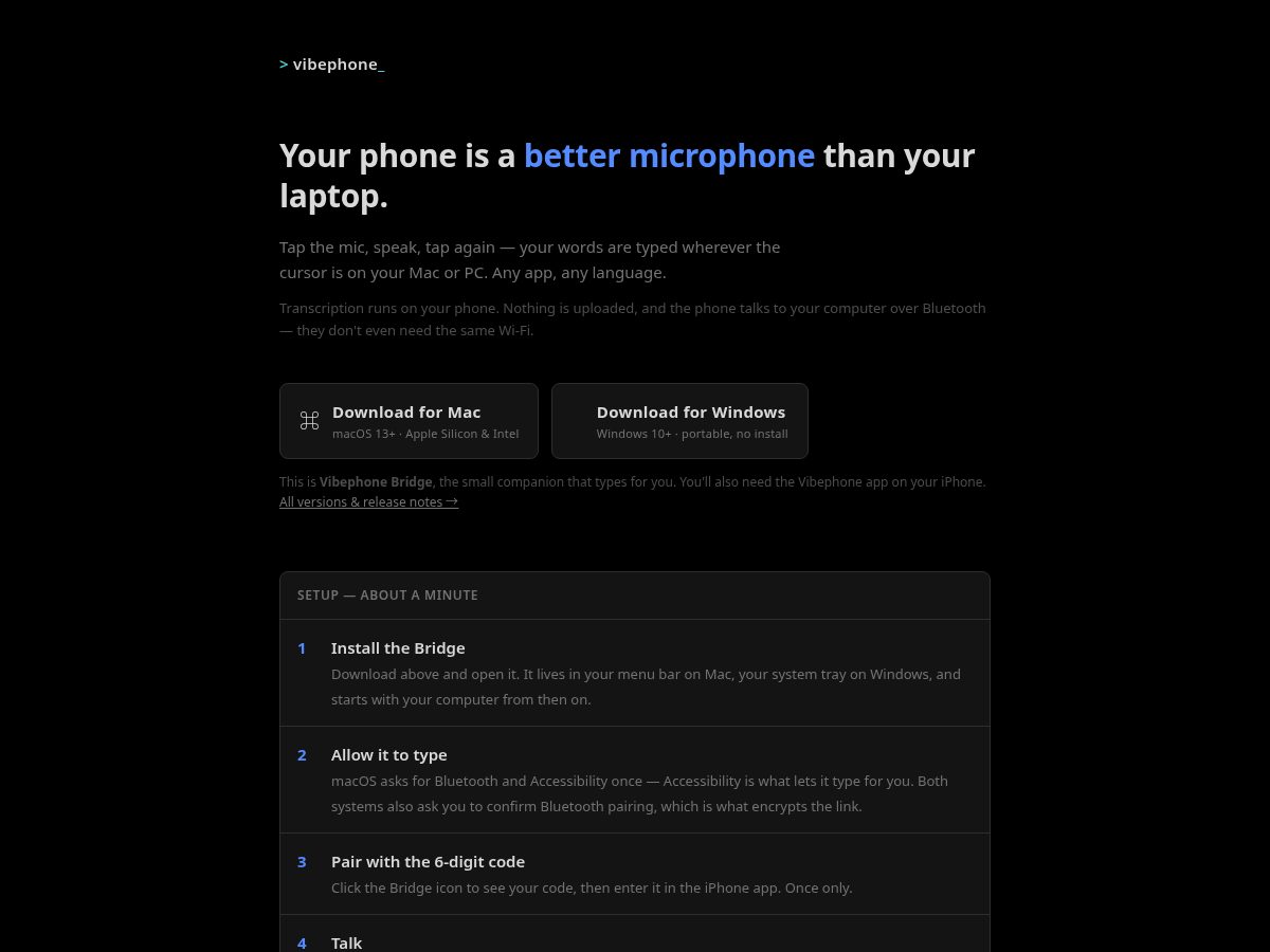 Landing-page snapshot of vibephone.live