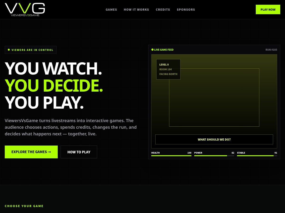 Landing-page snapshot of viewersvsgame.com