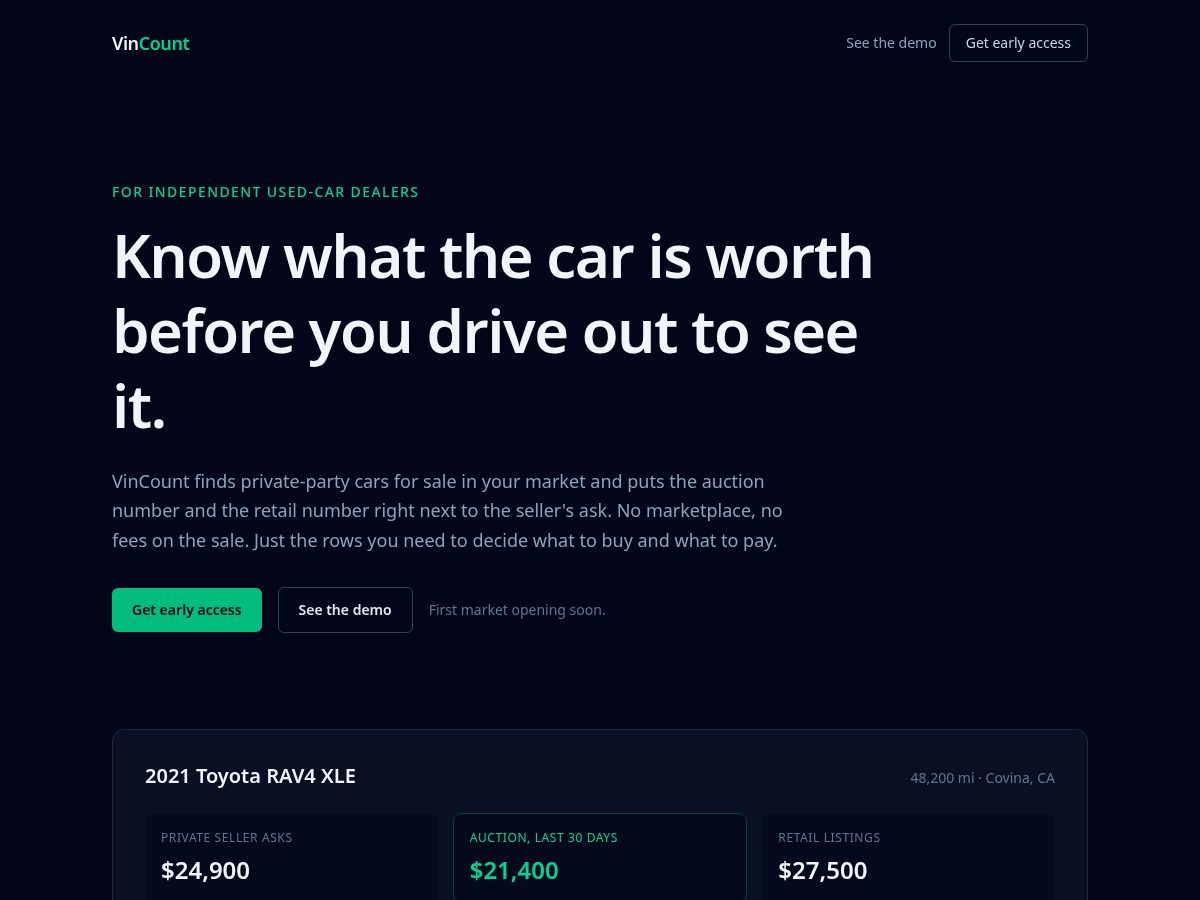 Landing-page snapshot of vincount.com
