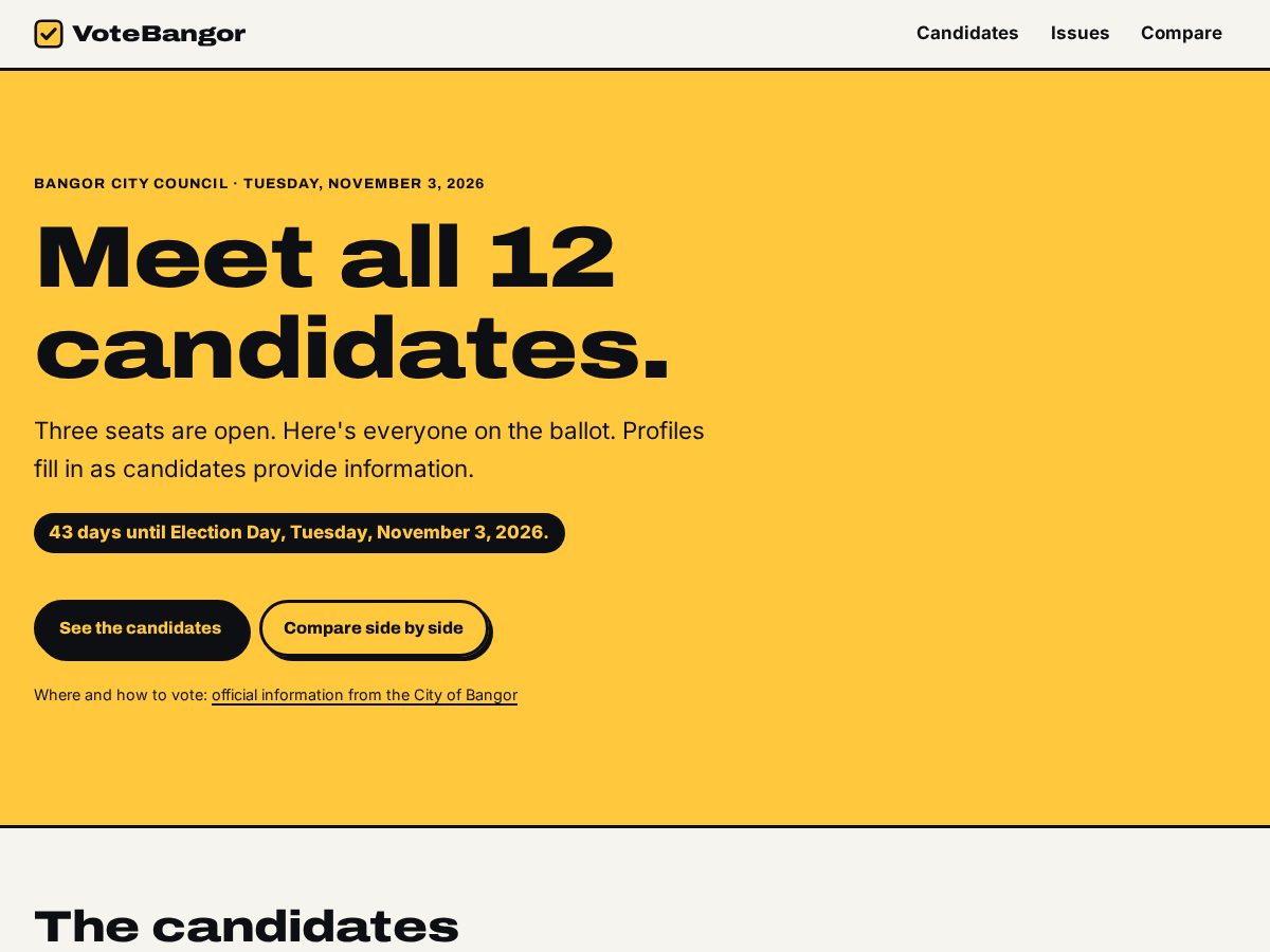 Landing-page snapshot of votebangor.org