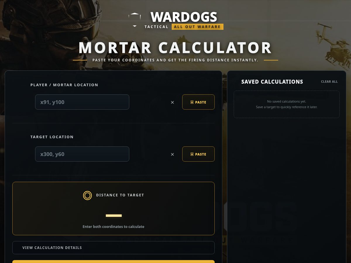 Landing-page snapshot of wardogscalculator.xyz