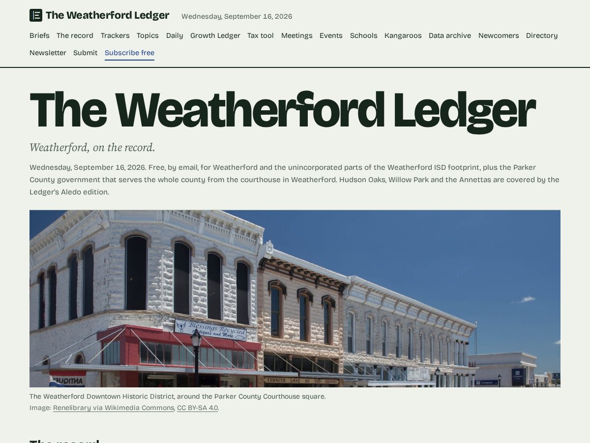 Landing-page snapshot of weatherfordledger.com
