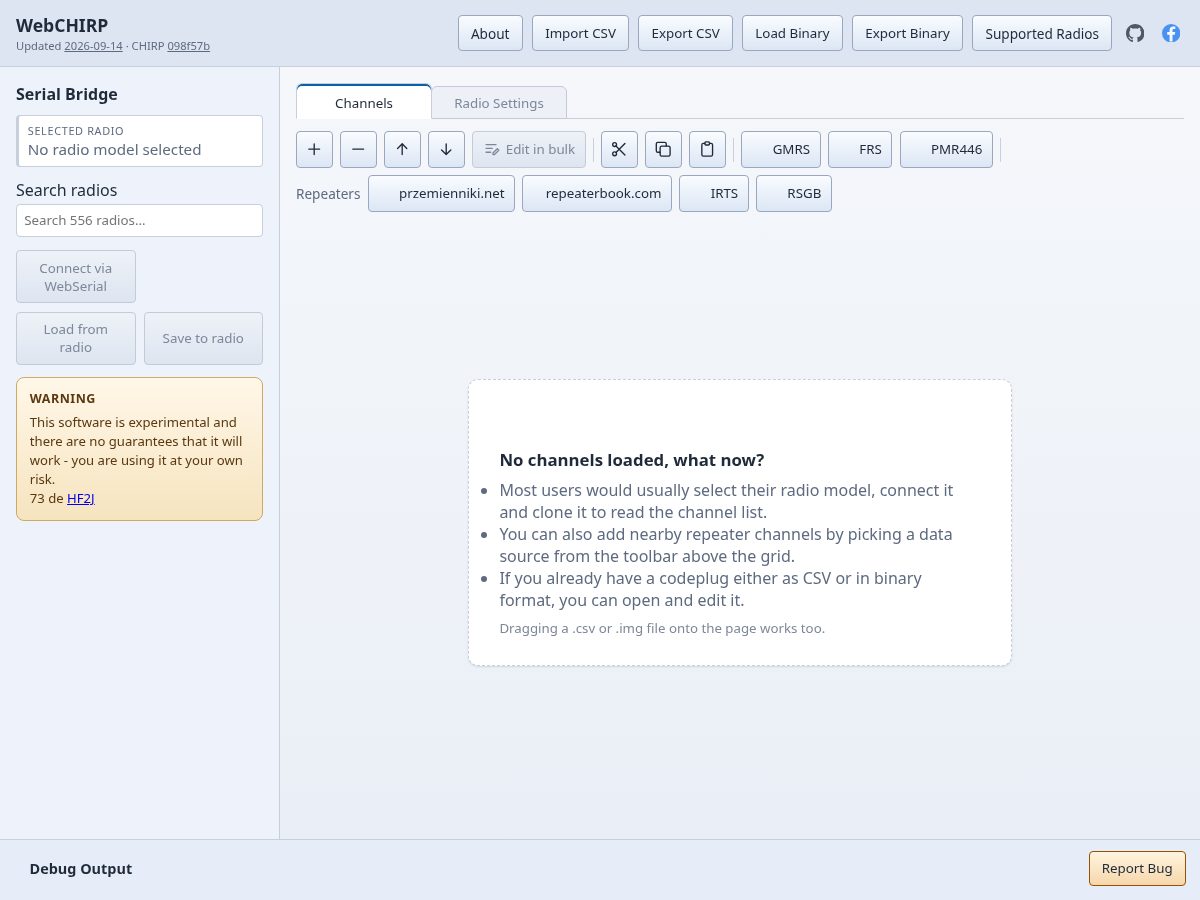 Landing-page snapshot of webchirp.org