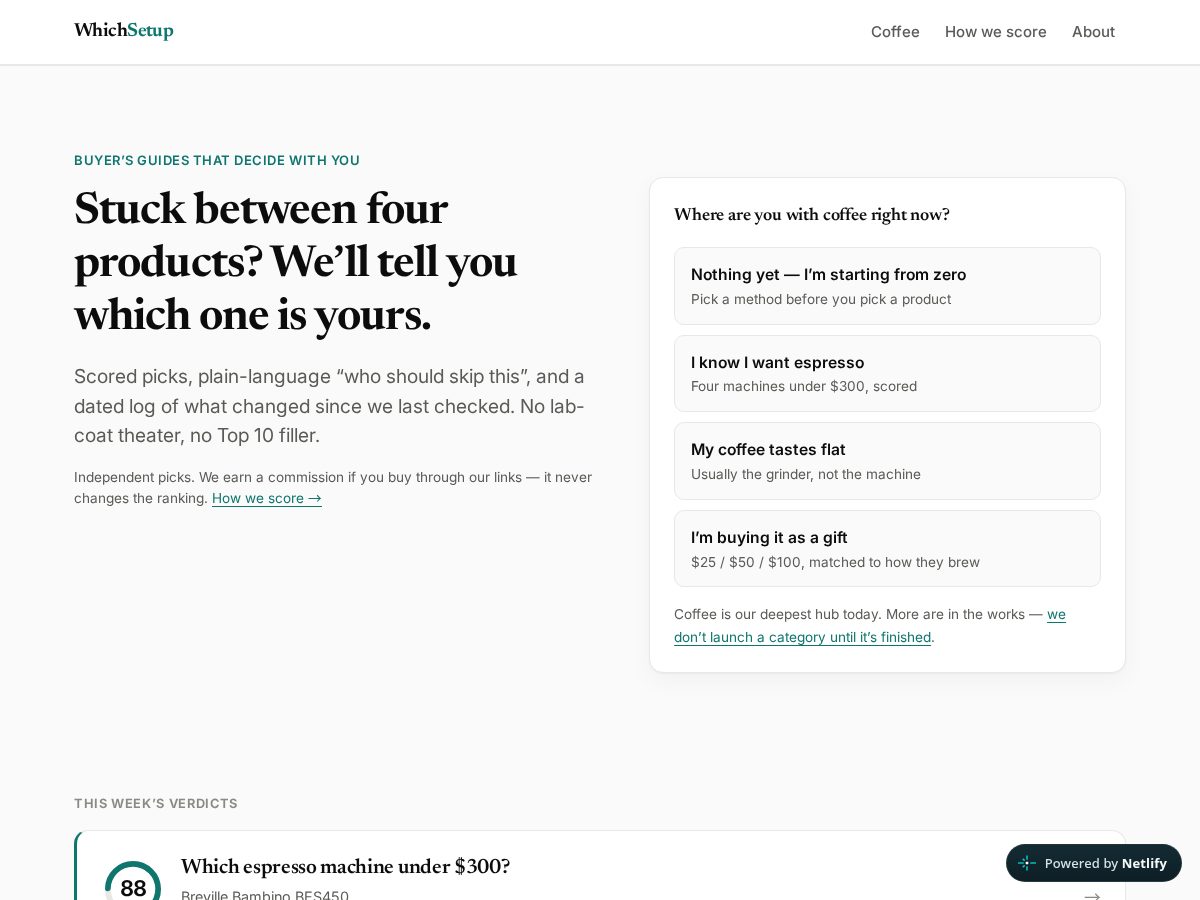 Landing-page snapshot of whichsetup.com