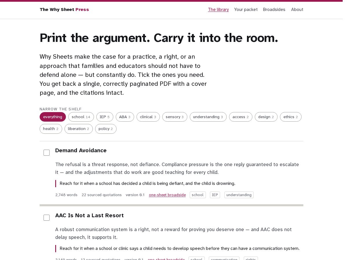 Landing-page snapshot of whysheet.press