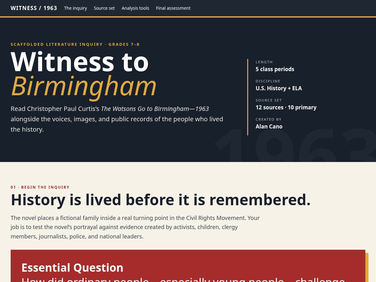 Landing-page snapshot of witnessbirmingham1963.com