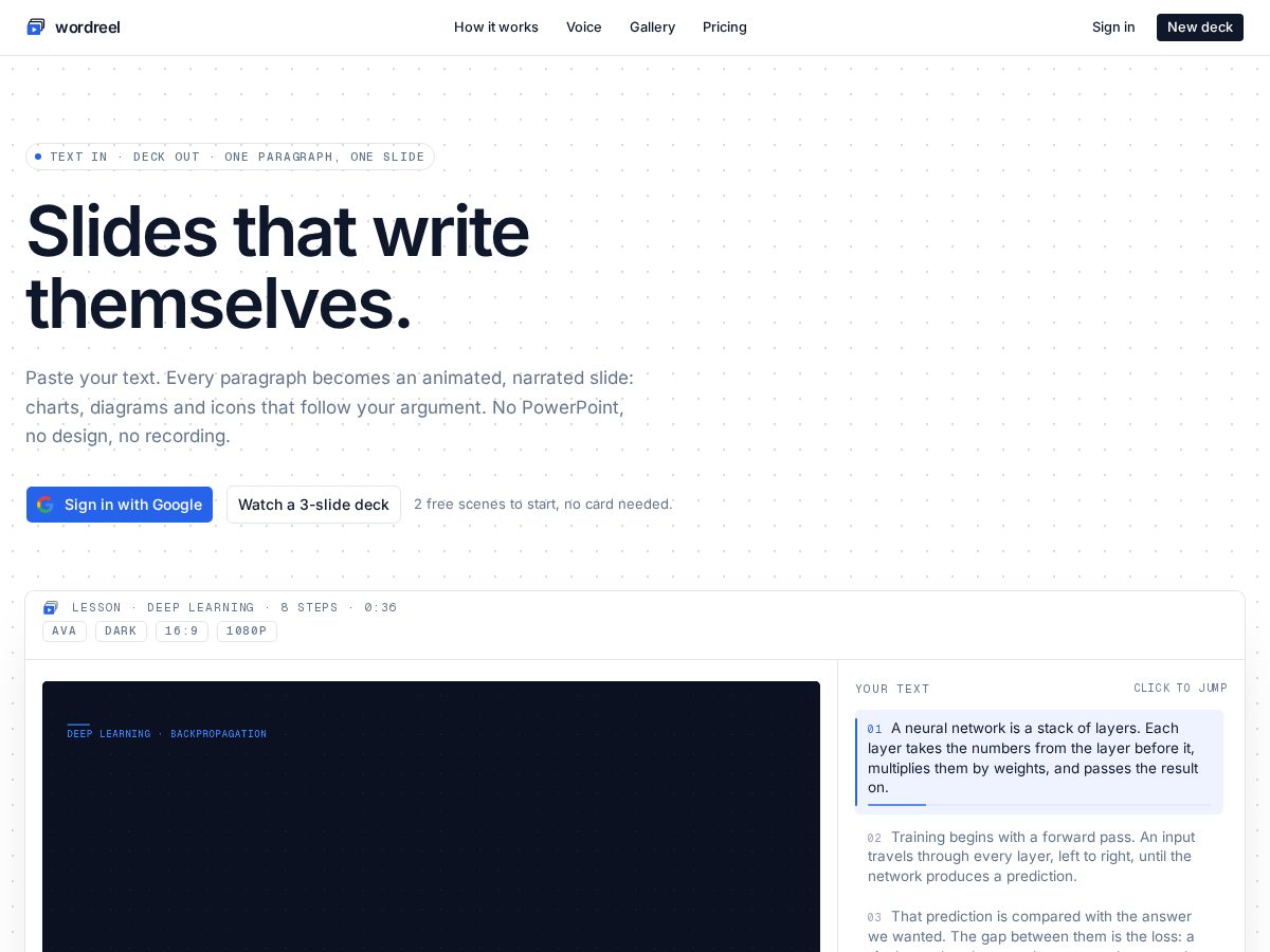 Landing-page snapshot of word-reel.com