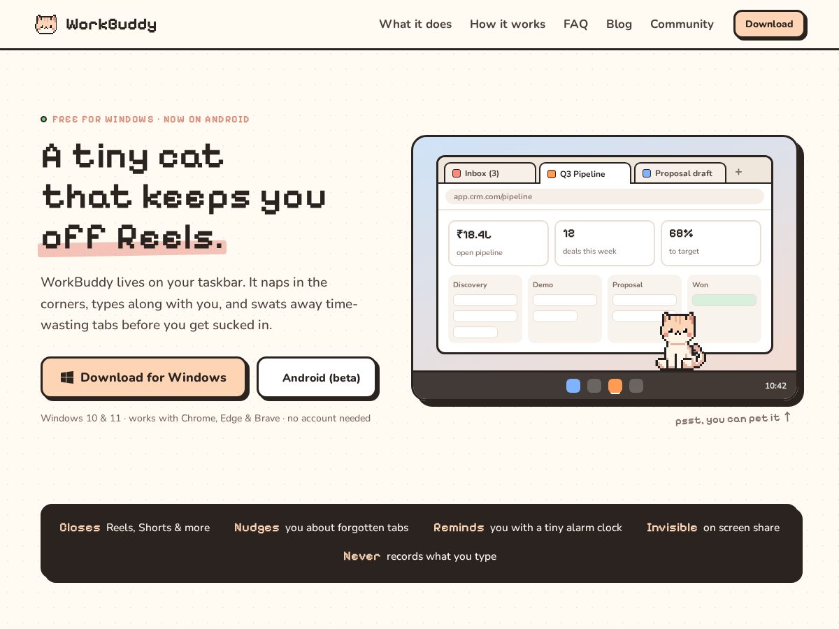 Landing-page snapshot of workbuddycat.online