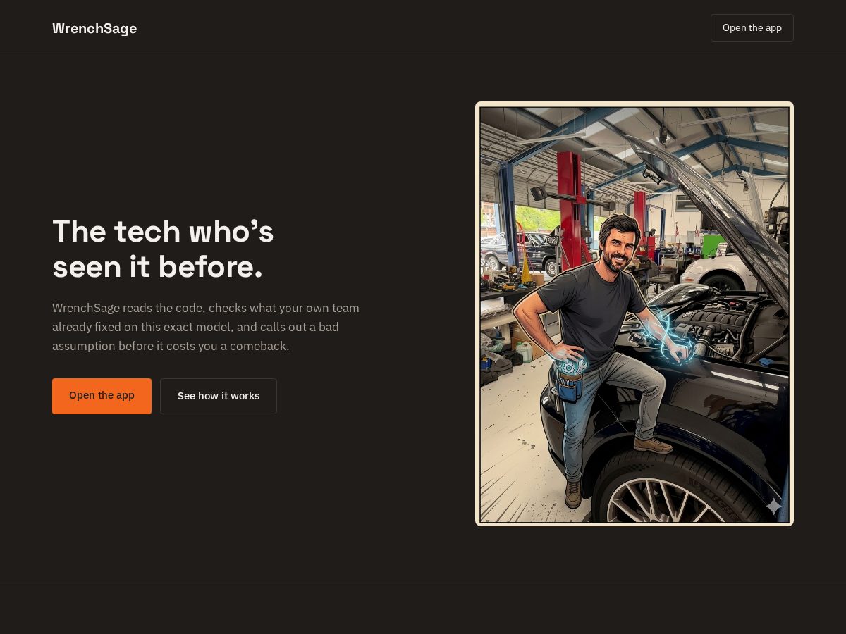Landing-page snapshot of wrenchsage.com