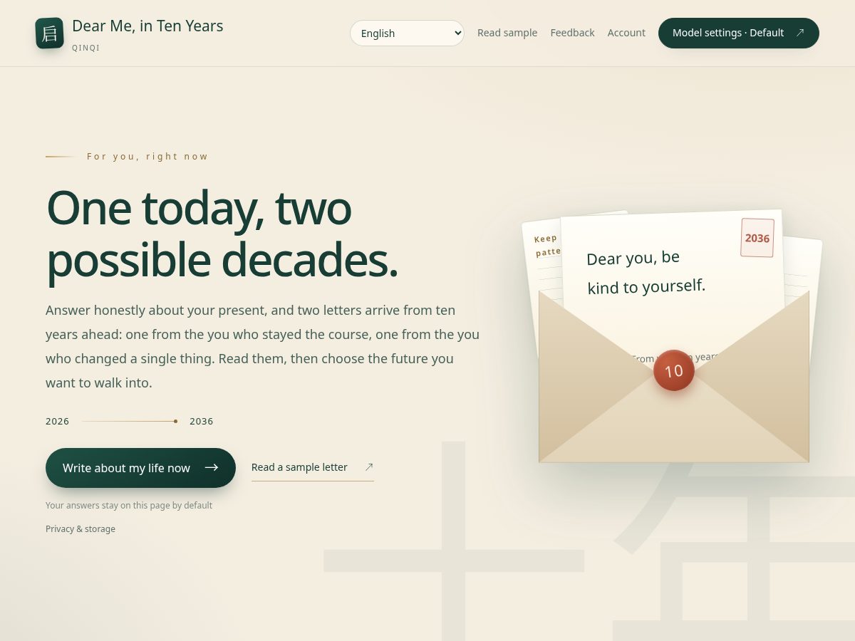 Landing-page snapshot of writetenyears.com