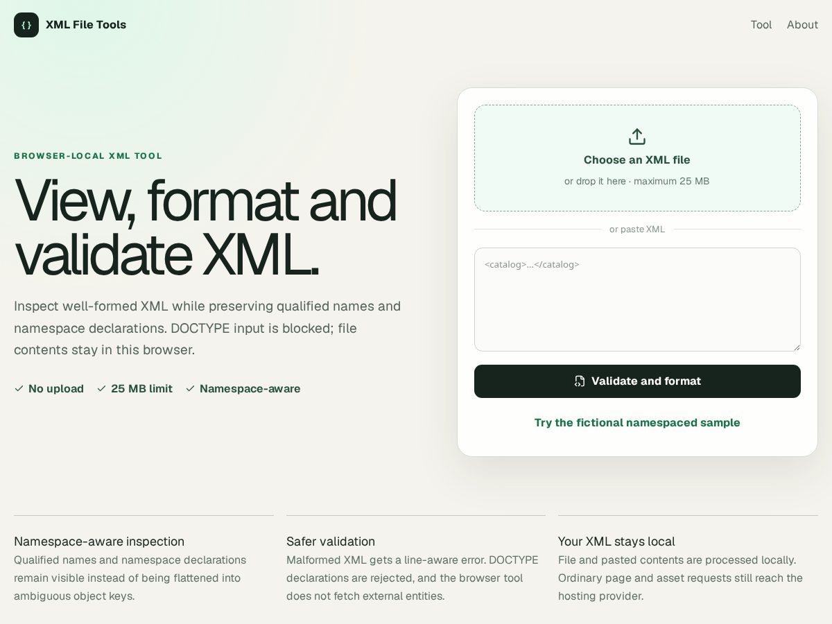 Landing-page snapshot of xmlfile.tools