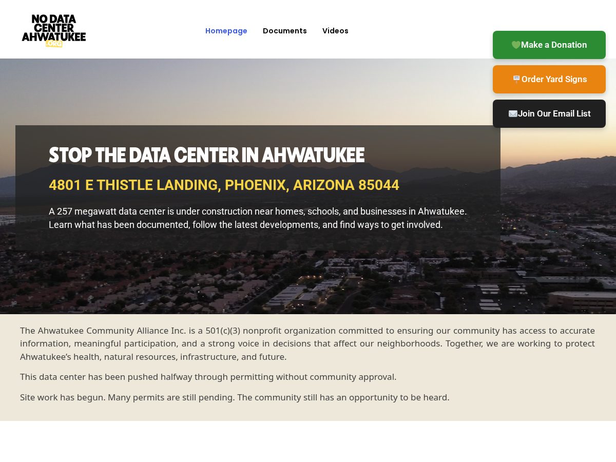 Landing-page snapshot of yesdatacenterahwatukee.org