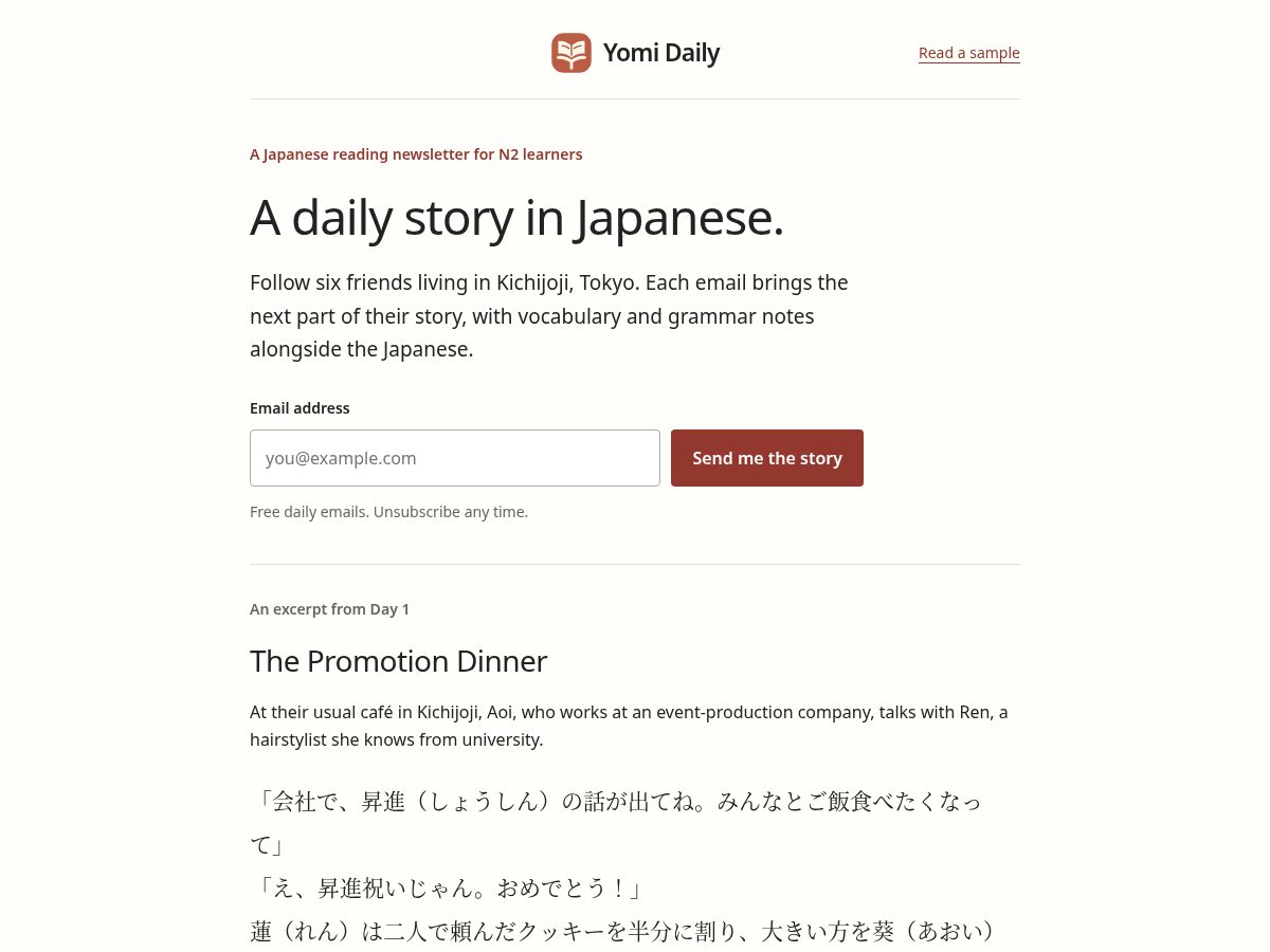 Landing-page snapshot of yomidaily.com