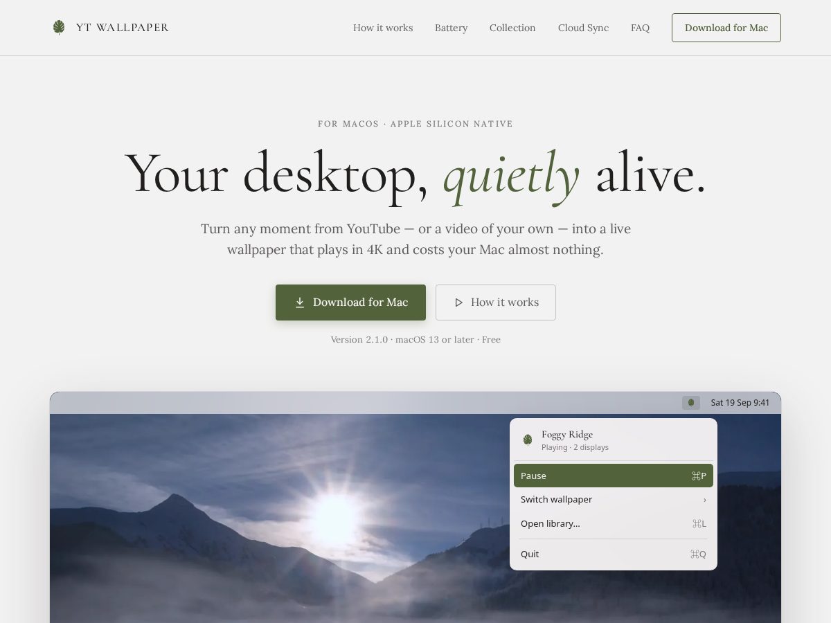 Landing-page snapshot of ytwallpaper.com