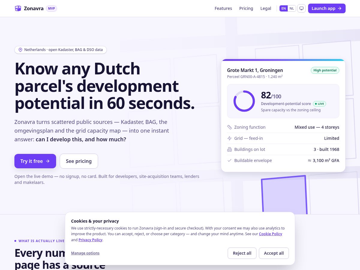 Landing-page snapshot of zonavra.com