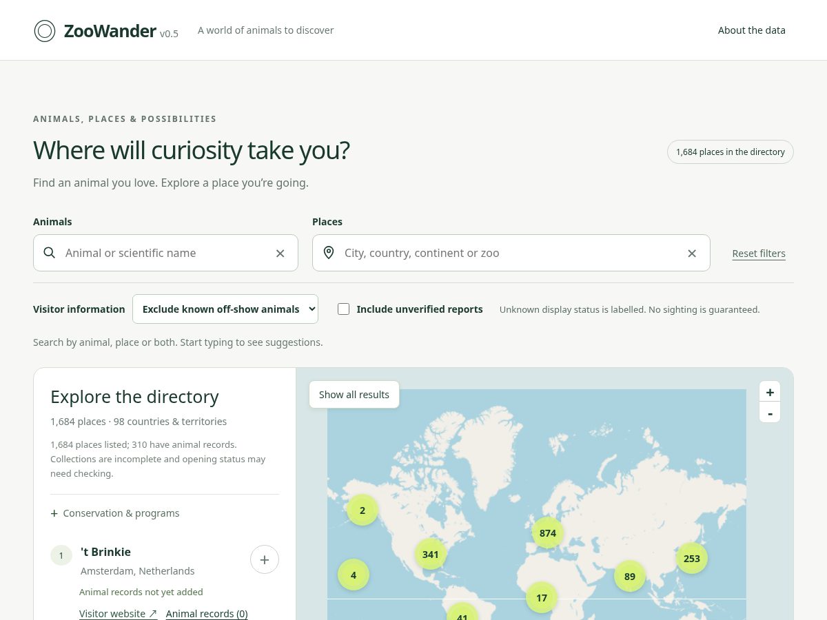 Landing-page snapshot of zoowander.com