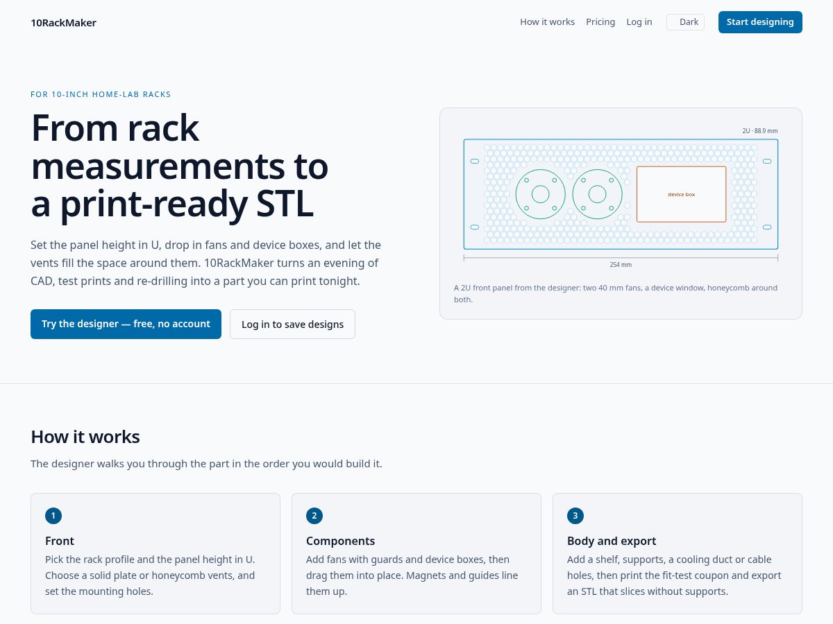 Landing-page snapshot of 10rackmaker.com
