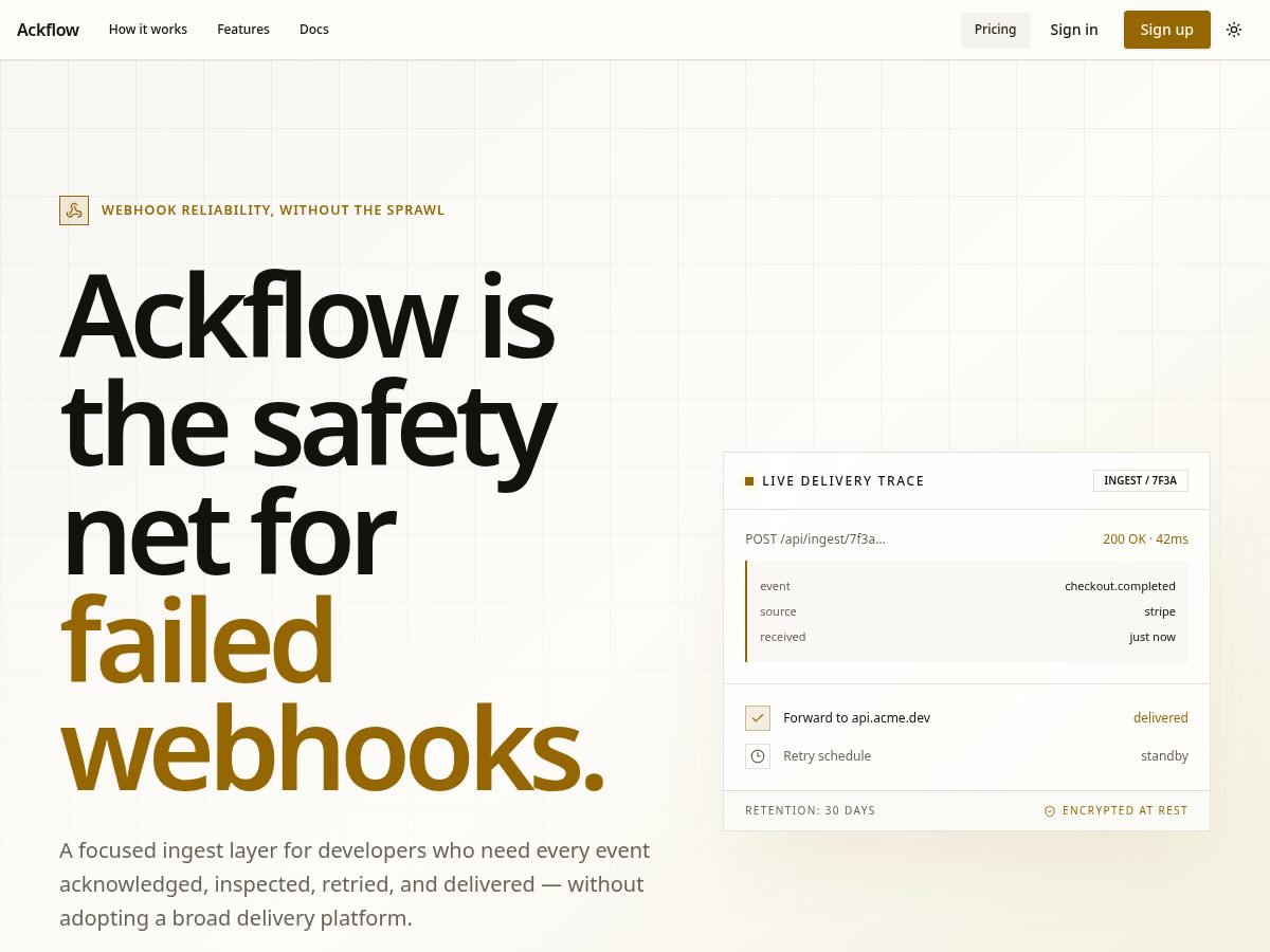 Landing-page snapshot of ackflow.dev