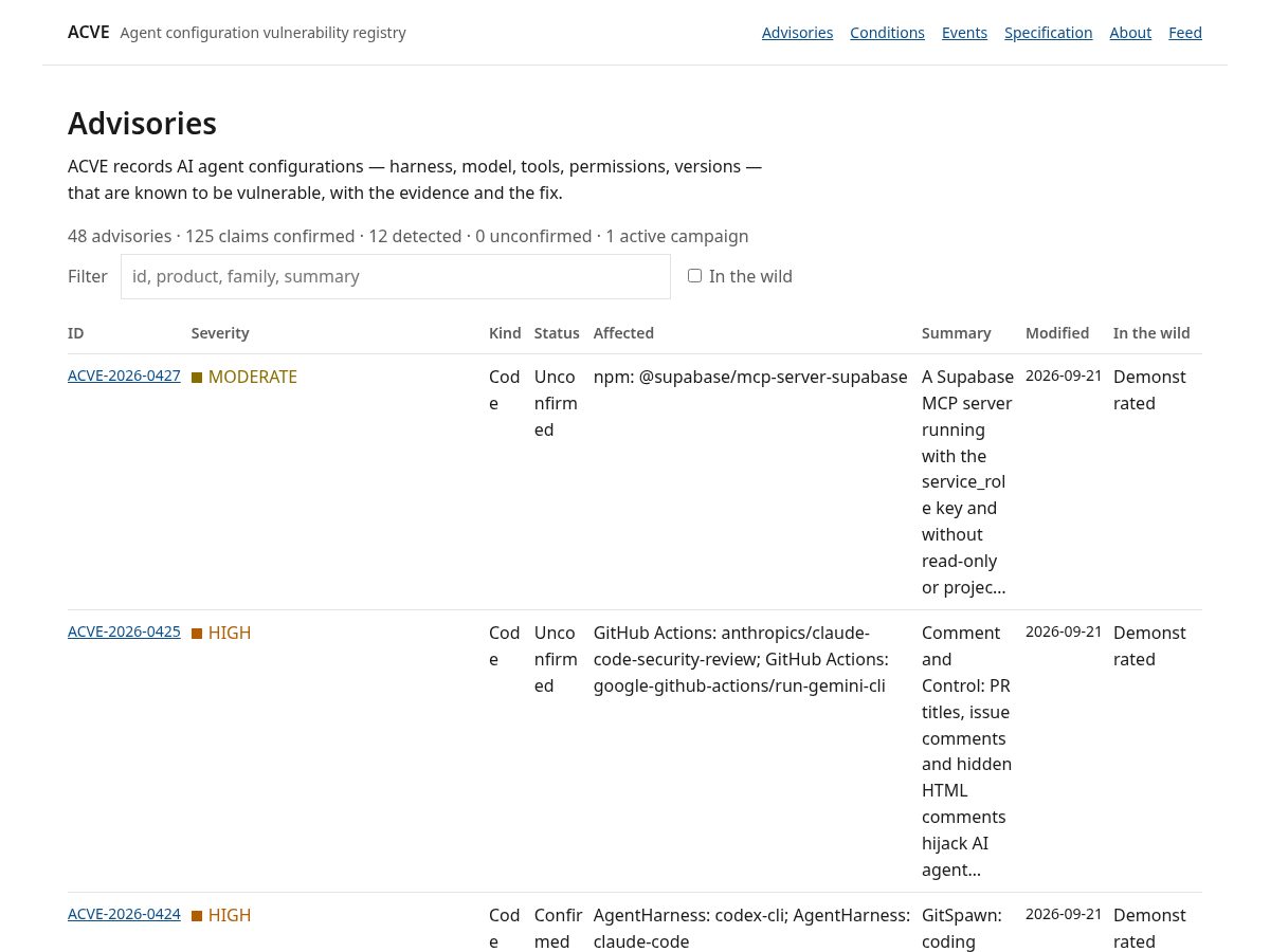 Landing-page snapshot of agentcve.org