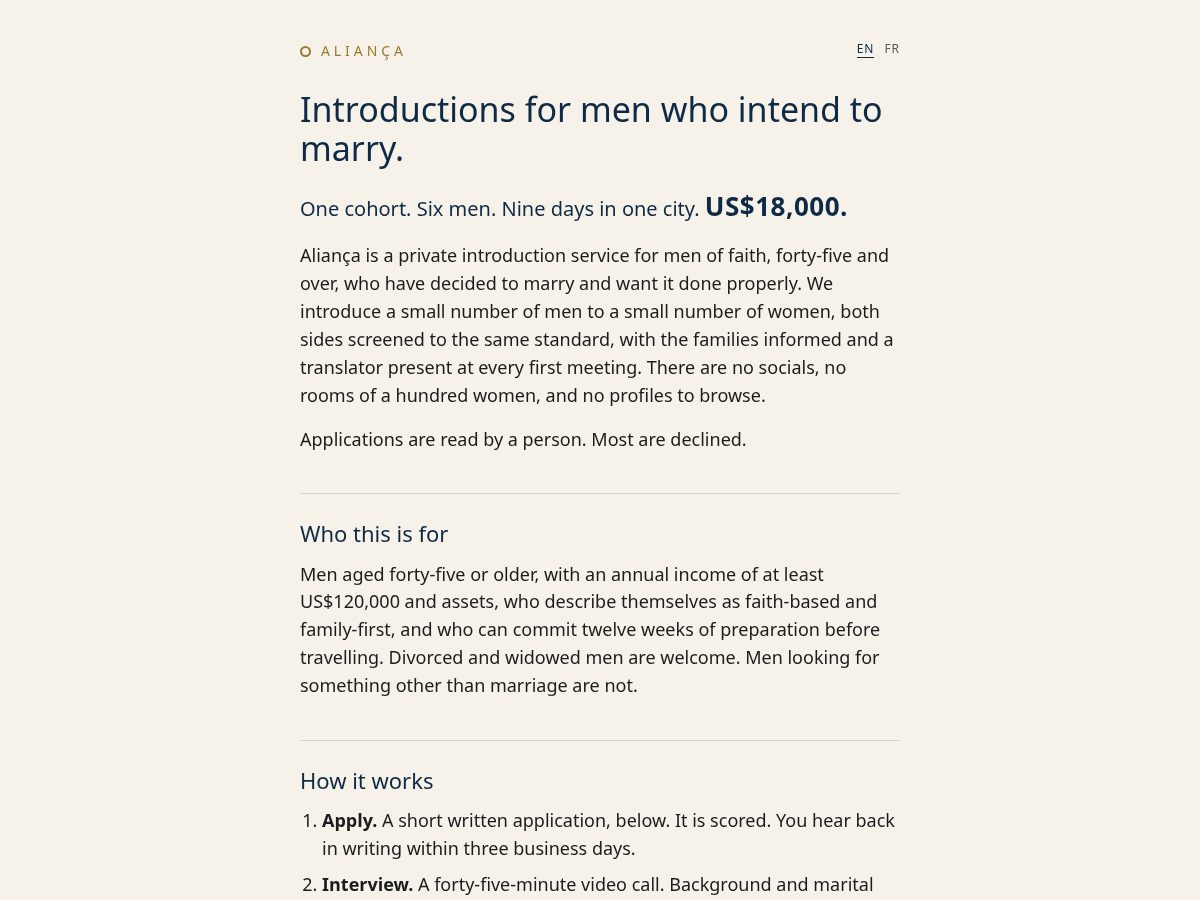 Landing-page snapshot of aliancaintroductions.com