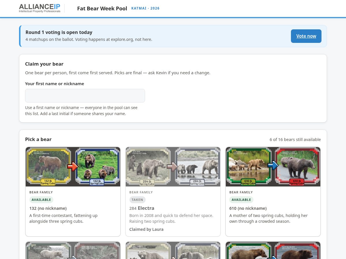 Landing-page snapshot of allianceipfatbearweek.com