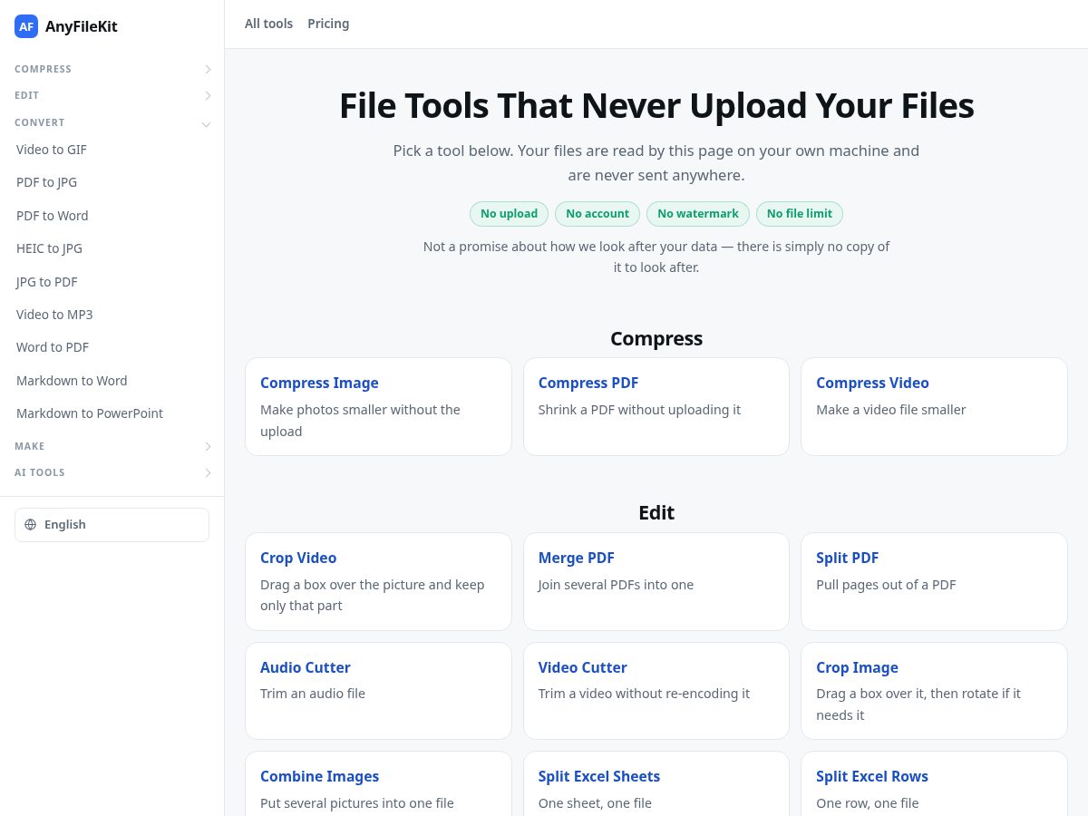 Landing-page snapshot of anyfilekit.com